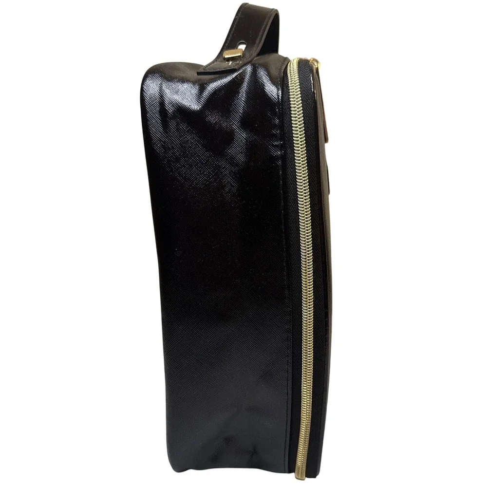 Lancome Paris Black Patent Leather Vanity Makeup Cosmetic Travel Bag Organizer‎